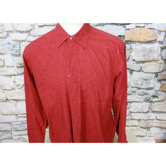 KENNETH COLE Men's Shirt Fashionable Red Paisley All Cotton Luxurious Quality XL - Picture 7 of 8
